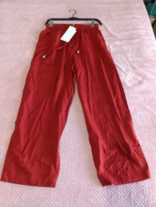Pantalón Zara Lino Color Teja Talla S