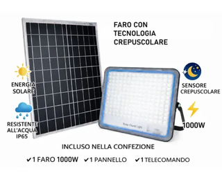 Faro LED Solare 1000W con Sensore Crepuscolare