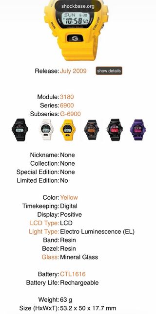 Casio G-Shock G-6900A Tough Solar Amarillo