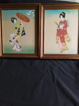 Acuarelas antiguas de Japón (2 piezas)