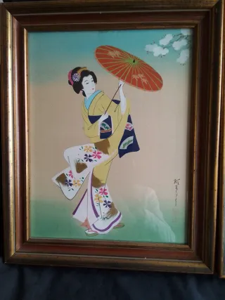 Acuarelas antiguas de Japón (2 piezas)