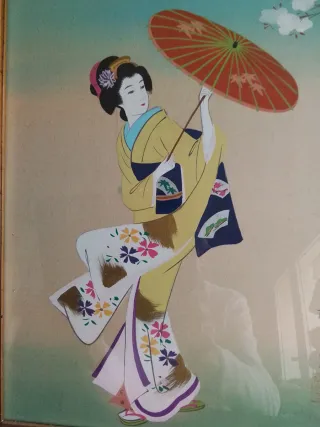 Acuarelas antiguas de Japón (2 piezas)