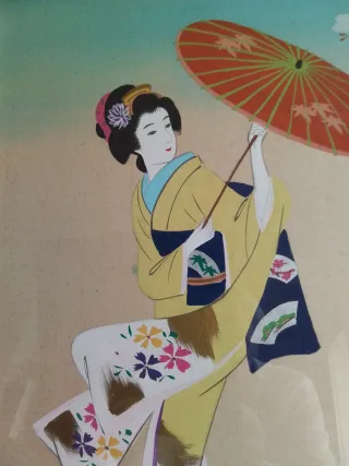 Acuarelas antiguas de Japón (2 piezas)