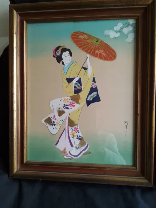 Acuarelas antiguas de Japón (2 piezas)