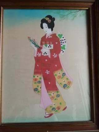 Acuarelas antiguas de Japón (2 piezas)