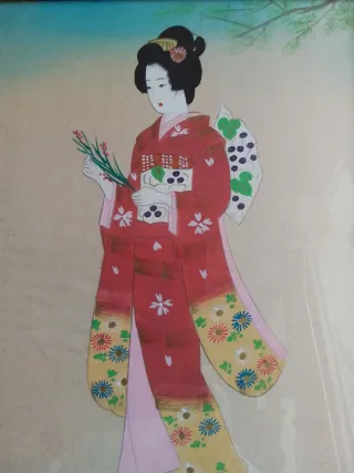 Acuarelas antiguas de Japón (2 piezas)