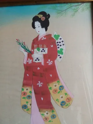 Acuarelas antiguas de Japón (2 piezas)