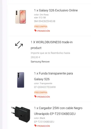 Samsung Galaxy S26 Dorado/Rosa