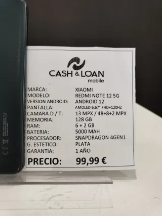 Xiaomi Redmi Note 12 5G 128GB Negro