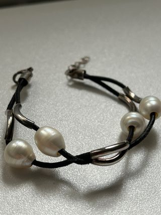 Pulsera cuero, plata y perlas sin estrenar