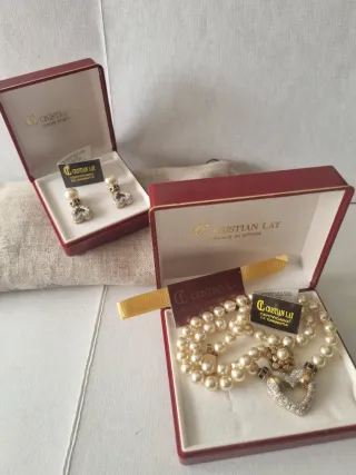 Collar y pendientes perlas bañados oro 24Kt CL