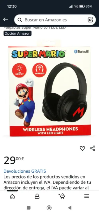 Auriculares Inalámbricos Super Mario LED