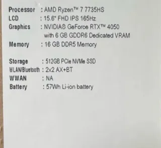 Acer Nitro V15 Ryzen 7 7735HS-RTX 4050 32GB RAM