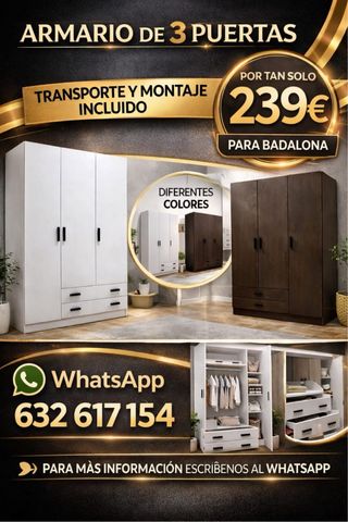 Armario 3 puertas marrón/blanco