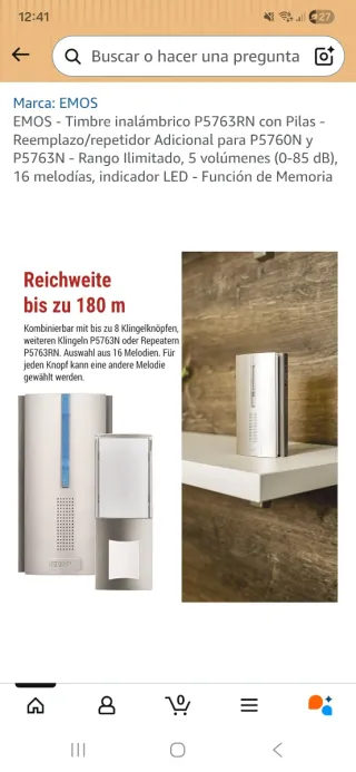 Repetidor Timbre Inalambrico EMOS P5763RN