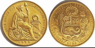 Moneda Peruana Oro  100 y 50 soles.