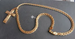 Collar acero dorado 48 cm, cruz 6cm, eslabón 7mm.