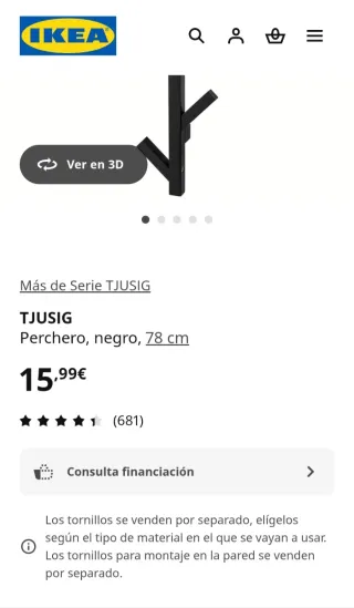Perchero de pared Ikea Tjusig