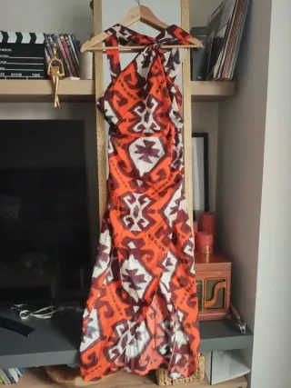 Vestido largo Zara verano estampado étnico naranja