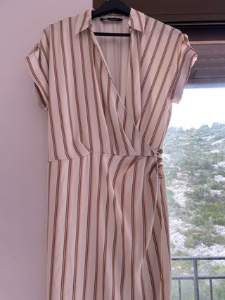 Vestido Sahariano Rayas Beige y Marrón