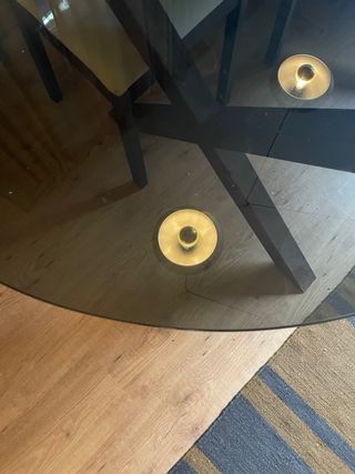 Mesa comedor cristal ovalado base madera