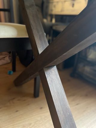 Mesa comedor cristal ovalado base madera