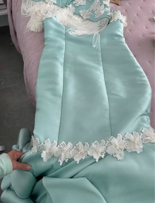 Vestido Flamenca Gitana Azul y Blanco