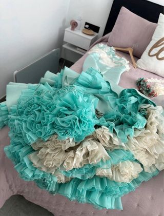 Vestido Flamenca Gitana Azul y Blanco