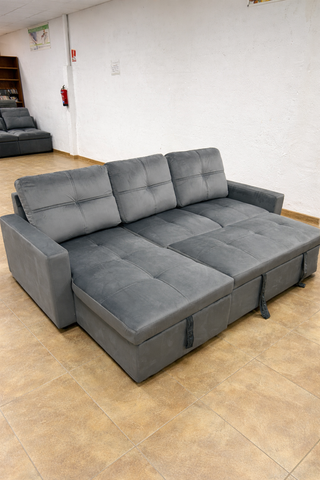 sofá cama chaiselongue reversible + arcon gris