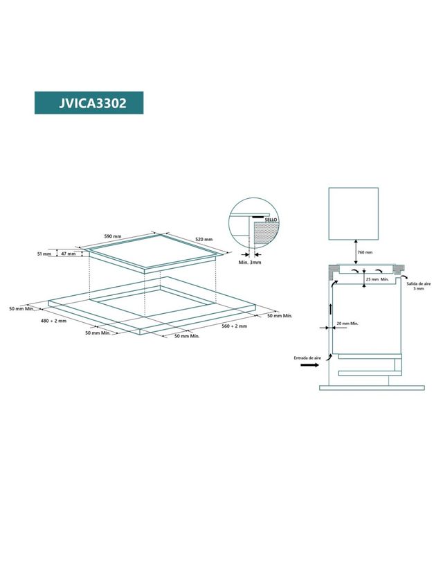 Vitrocerámica Johnson 3 fuegos ampliable