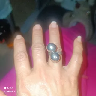 Anillo Bolas Dobles Plata Ajustable