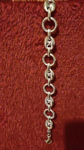 Pulsera plata eslabones de barco y grano de café