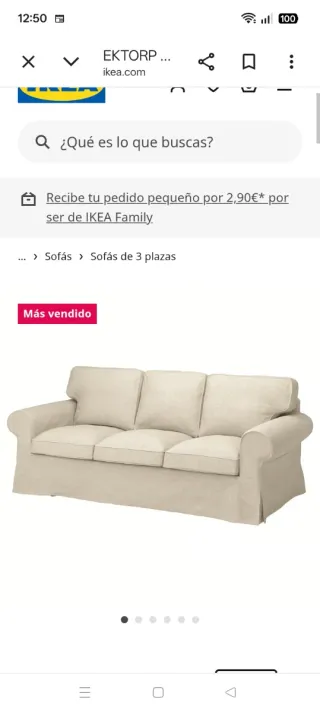 Sofá Ikea 3 plazas beige tela
