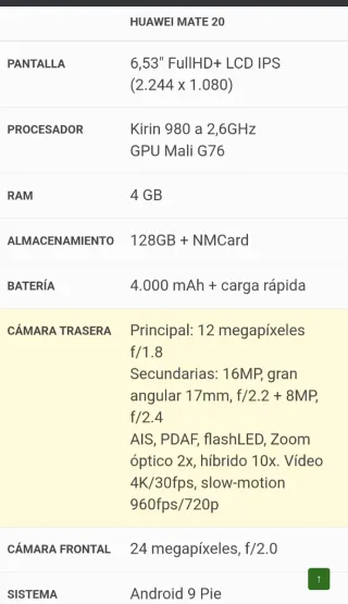 Huawei Mate 20 Negro