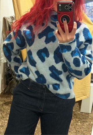 Jersey Zara estampado leopardo azul