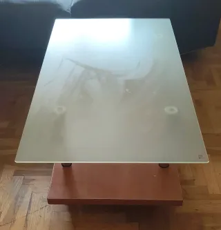 Mesa de centro cristal y madera