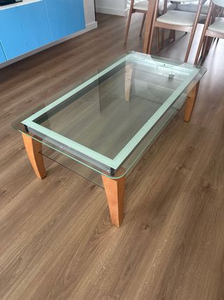 Mesa comedor cristal + 6 sillas + mesa salón