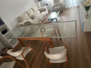 Mesa comedor cristal + 6 sillas + mesa salón