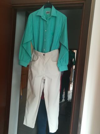 Camicia  donna a piccoli quadri verde/bianchi