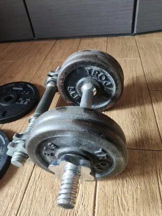 Set Pesas Hierro Fundido + Mancuernas ajustables