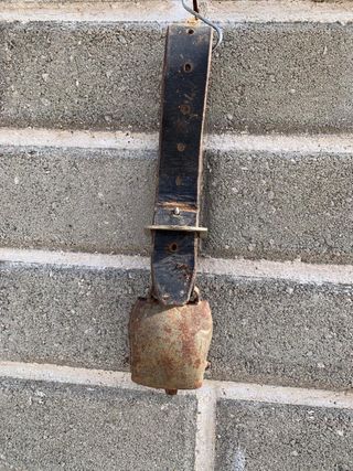 Campana antica con collare in cuoio