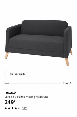 Sofá 2 plazas Linanäs gris oscuro IKEA