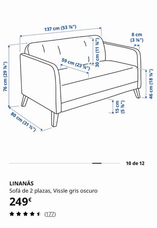 Sofá 2 plazas Linanäs gris oscuro IKEA