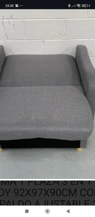 Sofá Cama Individual Gris Tela