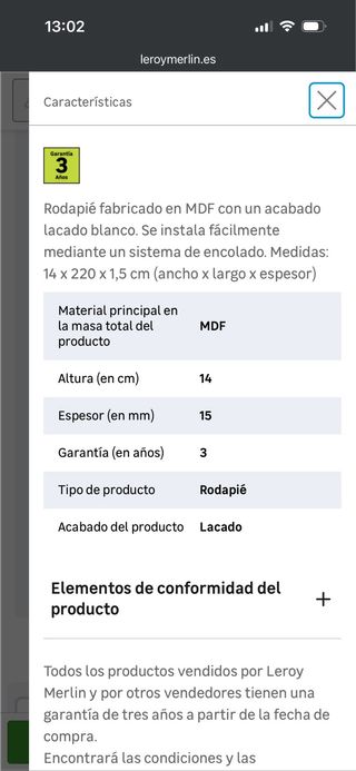 5 Rodapiés Leroy Merlin 14cm