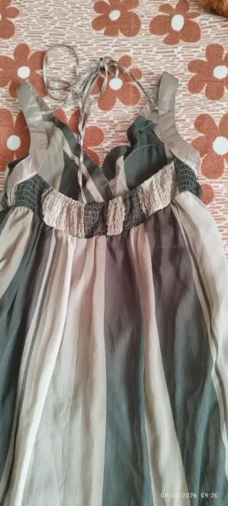 Vestito donna con perle beige e verde