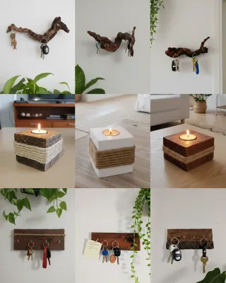 Estantería de madera y artículos de madera