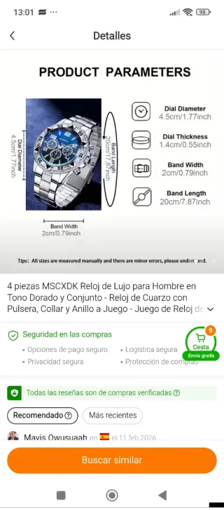 Conjunto de Joyas y Reloj Dorado