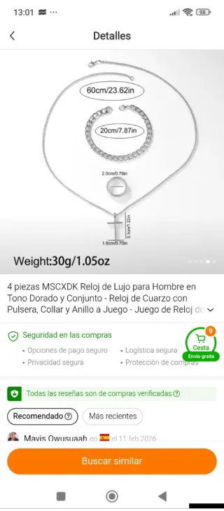 Conjunto de Joyas y Reloj Dorado