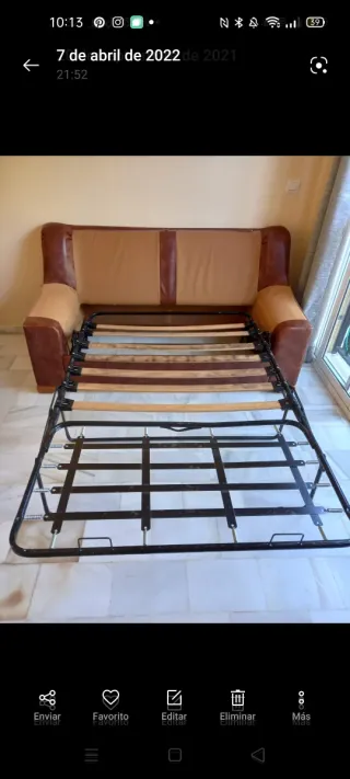 Sofá de tela y piel marrón/rojo